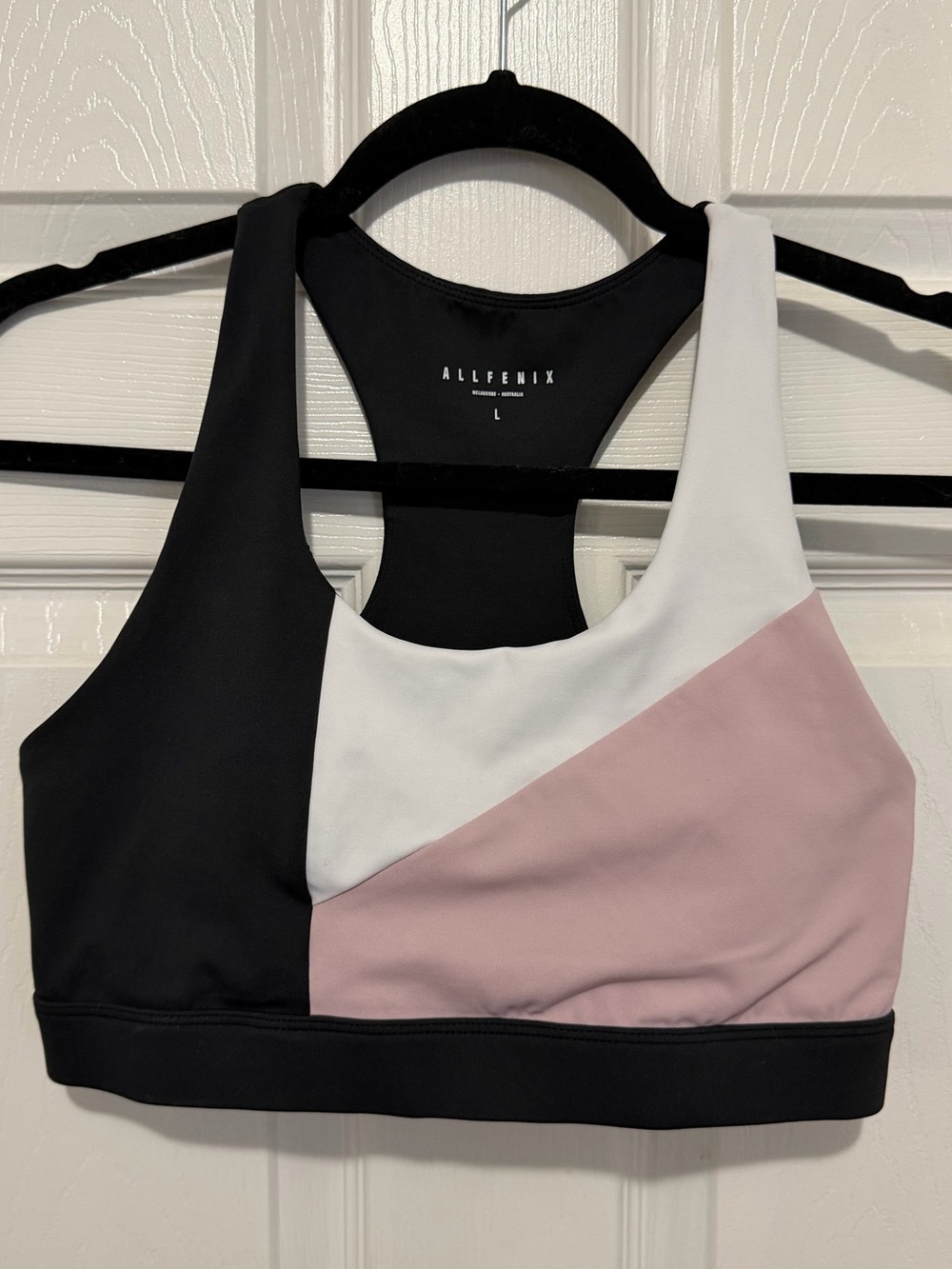 AllFenix Colorblock Racerback Sports Bra - Black/White/Pink